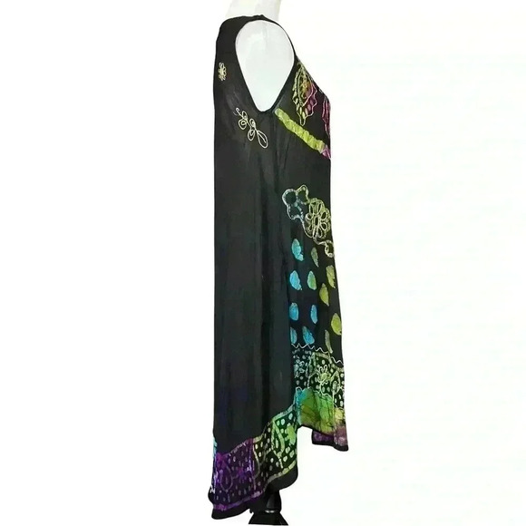 Boho Black Colorful Embroidered Semi Sheer Dress. Made in India. One Size. - Picture 7 of 12